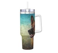 YWSOTRE Ritratto di cane pastore tedesco stampato,Tazza Ice Bully da 40 oz con manico, in acciaio inossidabile, con borraccia