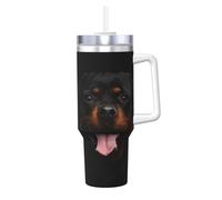 YWSOTRE Ritratto di cane Rottweiler stampato,Tazza Ice Bully da 40 oz con manico, in acciaio inossidabile, con borraccia