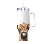 YWSOTRE Ritratto di mucca delle Highlands,Tazza Ice Bully da 40 oz con manico, in acciaio inossidabile, con borraccia
