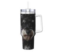 YWSOTRE Ritratto di Schnauzer grigio scuro,Tazza Ice Bully da 40 oz con manico, in acciaio inossidabile, con borraccia
