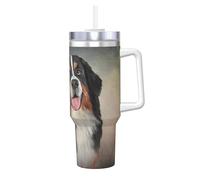 YWSOTRE Ritratto divertente di un cane da montagna bernese,Tazza Ice Bully da 40 oz con manico, in acciaio inossidabile, con borraccia
