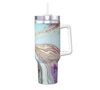 YWSOTRE Roccia geode di agata arcobaleno,Tazza Ice Bully da 40 oz con manico, in acciaio inossidabile, con borraccia