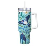 YWSOTRE Rondini volanti Fiori primaverili,Tazza Ice Bully da 40 oz con manico, in acciaio inossidabile, con borraccia