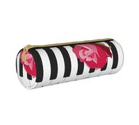 YWSOTRE Rosa Rossa Sulle Note Musicali Del Piano, Astuccio portapenne cilindrico Astuccio portapenne in pelle portatile con astuccio cosmetico con cerniera