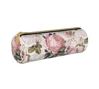 YWSOTRE Rose rosa seppia vintage shabby chic, Astuccio portapenne cilindrico Astuccio portapenne in pelle portatile con astuccio cosmetico con cerniera