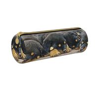 YWSOTRE Rottweiler Sleeping Dogs Animali Cuccioli Piccoli, Astuccio portapenne cilindrico Astuccio portapenne in pelle portatile con astuccio cosmetico con cerniera