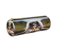 YWSOTRE Rough Collie Bokeh Railway Cani Animali domestici ruvidi, Astuccio portapenne cilindrico Astuccio portapenne in pelle portatile con astuccio cosmetico con cerniera