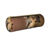YWSOTRE Rough Collie Lassie Cani Grandi cani soffici Animali domestici, Astuccio portapenne cilindrico Astuccio portapenne in pelle portatile con astuccio cosmetico con cerniera