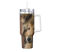 YWSOTRE Rough Collie Lassie Cani Grandi e Soffici Animali Domestici,Tazza Ice Bully da 40 oz con manico, in acciaio inossidabile, con borraccia