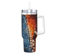 YWSOTRE Sassofono nel fuoco e nell'acqua,Tazza Ice Bully da 40 oz con manico, in acciaio inossidabile, con borraccia