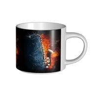YWSOTRE Sassofono nel fuoco e nell'acqua, Tazza in ceramica di grande capacità, tazza da tè, tazza da caffè 450 ml