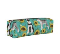 YWSOTRE Schnauzer Girasoli Primavera Estate Floreale Cane Di Razza Cane, Astuccio per matite Astuccio per penne Astuccio per matite in pelle portatile con astuccio cosmetico con cerniera