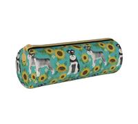YWSOTRE Schnauzer Girasoli Primavera Estate Floreale Cane Di Razza Cane, Astuccio portapenne cilindrico Astuccio portapenne in pelle portatile con astuccio cosmetico con cerniera