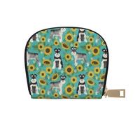 YWSOTRE Schnauzer Girasoli Primavera Estate Floreale Cane Di Razza Cane, Custodia per carte in pelle PU Elegante porta carte di credito Porta carte di credito
