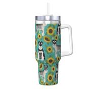 YWSOTRE Schnauzer Girasoli Primavera Estate Floreale Razza di Cane Cane,Tazza Ice Bully da 40 oz con manico, in acciaio inossidabile, con borraccia