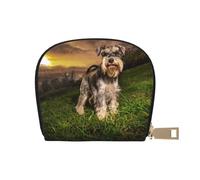 YWSOTRE Schnauzer Sunset Cani Animali domestici Montagne Schnauzer, Custodia per carte in pelle PU Elegante porta carte di credito Porta carte di credito