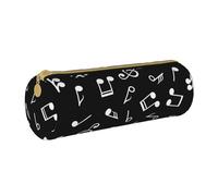 YWSOTRE Segni di nota musicale neri, Astuccio portapenne cilindrico Astuccio portapenne in pelle portatile con astuccio cosmetico con cerniera