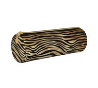 YWSOTRE Seppia della pelle animale della zebra dell'oro nero africano, Astuccio portapenne cilindrico Astuccio portapenne in pelle portatile con astuccio cosmetico con cerniera