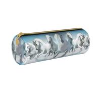 YWSOTRE Sette cavalli in corsa, Astuccio portapenne cilindrico Astuccio portapenne in pelle portatile con astuccio cosmetico con cerniera