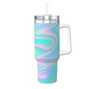 YWSOTRE Sfondo astratto olografico in pastello neon,Tazza Ice Bully da 40 oz con manico, in acciaio inossidabile, con borraccia