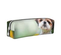 YWSOTRE Shih Tzu Piccoli Cani Carini Cucciolo Riccio Animali Campo, Astuccio per matite Astuccio per penne Astuccio per matite in pelle portatile con astuccio cosmetico con cerniera