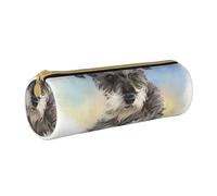 YWSOTRE Simpatica stampa Mini Schnauzer, Astuccio portapenne cilindrico Astuccio portapenne in pelle portatile con astuccio cosmetico con cerniera