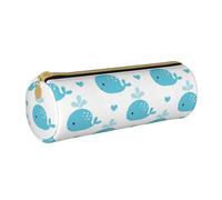 YWSOTRE Simpatiche balene blu, Astuccio portapenne cilindrico Astuccio portapenne in pelle portatile con astuccio cosmetico con cerniera