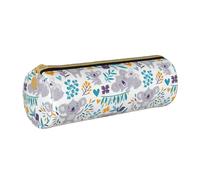 YWSOTRE Simpatici orsi Koala e floreali, Astuccio portapenne cilindrico Astuccio portapenne in pelle portatile con astuccio cosmetico con cerniera