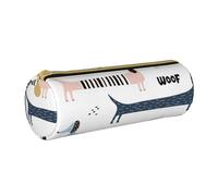 YWSOTRE Simpatico bassotto blu navy, Astuccio portapenne cilindrico Astuccio portapenne in pelle portatile con astuccio cosmetico con cerniera