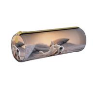 YWSOTRE Simpatico cagnolino Jack Russell Terrier, Astuccio portapenne cilindrico Astuccio portapenne in pelle portatile con astuccio cosmetico con cerniera