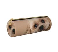 YWSOTRE Simpatico cane Shitzu, Astuccio portapenne cilindrico Astuccio portapenne in pelle portatile con astuccio cosmetico con cerniera