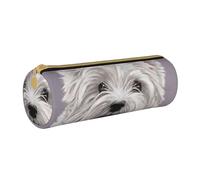 YWSOTRE Simpatico cane West Highland Terrier stampato, Astuccio portapenne cilindrico Astuccio portapenne in pelle portatile con astuccio cosmetico con cerniera