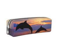 YWSOTRE Simpatico delfino stampato, Astuccio per matite Astuccio per penne Astuccio per matite in pelle portatile con astuccio cosmetico con cerniera