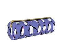 YWSOTRE Simpatico pinguino viola, Astuccio portapenne cilindrico Astuccio portapenne in pelle portatile con astuccio cosmetico con cerniera