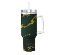 YWSOTRE Smeraldo, verde intenso, toni della terra, marmo dorato,Tazza Ice Bully da 40 oz con manico, in acciaio inossidabile, con borraccia