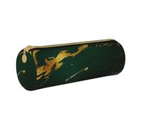 YWSOTRE Smeraldo verde intenso toni terra marmo oro, Astuccio portapenne cilindrico Astuccio portapenne in pelle portatile con astuccio cosmetico con cerniera
