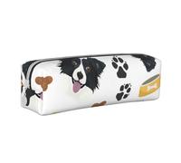 YWSOTRE Sorridente cane Border Collie, Astuccio per matite Astuccio per penne Astuccio per matite in pelle portatile con astuccio cosmetico con cerniera
