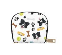 YWSOTRE Sorridente cane Border Collie, Custodia per carte in pelle PU Elegante porta carte di credito Porta carte di credito