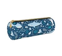 YWSOTRE Sorridente squalo animali marini pesci stelle marine blu, Astuccio portapenne cilindrico Astuccio portapenne in pelle portatile con astuccio cosmetico con cerniera