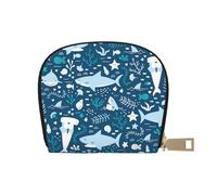 YWSOTRE Sorridente squalo animali marini pesci stelle marine blu, Custodia per carte in pelle PU Elegante porta carte di credito Porta carte di credito