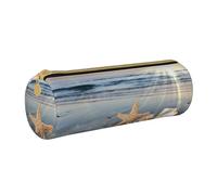 YWSOTRE Spiaggia soleggiata delle conchiglie delle stelle marine, Astuccio portapenne cilindrico Astuccio portapenne in pelle portatile con astuccio cosmetico con cerniera