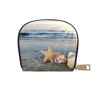 YWSOTRE Spiaggia soleggiata delle conchiglie delle stelle marine, Custodia per carte in pelle PU Elegante porta carte di credito Porta carte di credito