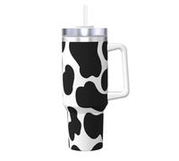 YWSOTRE Stampa animalier con macchie di mucca nera,Tazza Ice Bully da 40 oz con manico, in acciaio inossidabile, con borraccia