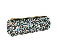 YWSOTRE Stampa animalier maculata leopardo blu e marrone, Astuccio portapenne cilindrico Astuccio portapenne in pelle portatile con astuccio cosmetico con cerniera