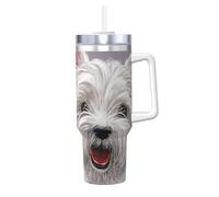 YWSOTRE Stampa artistica di un simpatico cane West Highland Terrier,Tazza Ice Bully da 40 oz con manico, in acciaio inossidabile, con borraccia