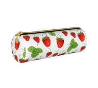 YWSOTRE Stampa bianca di frutta delle piante di fragola, Astuccio portapenne cilindrico Astuccio portapenne in pelle portatile con astuccio cosmetico con cerniera