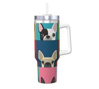 YWSOTRE Stampa colorata del Boston Terrier,Tazza Ice Bully da 40 oz con manico, in acciaio inossidabile, con borraccia