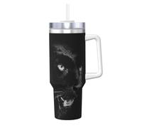 YWSOTRE Stampa del ritratto di leopardo nero,Tazza Ice Bully da 40 oz con manico, in acciaio inossidabile, con borraccia