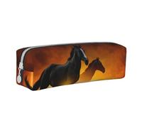 YWSOTRE Stampa di nuvole rosse luminose con cavalli neri, Astuccio per matite Astuccio per penne Astuccio per matite in pelle portatile con astuccio cosmetico con cerniera