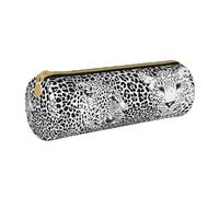 YWSOTRE Stampa tigre leopardata in bianco e nero, Astuccio portapenne cilindrico Astuccio portapenne in pelle portatile con astuccio cosmetico con cerniera